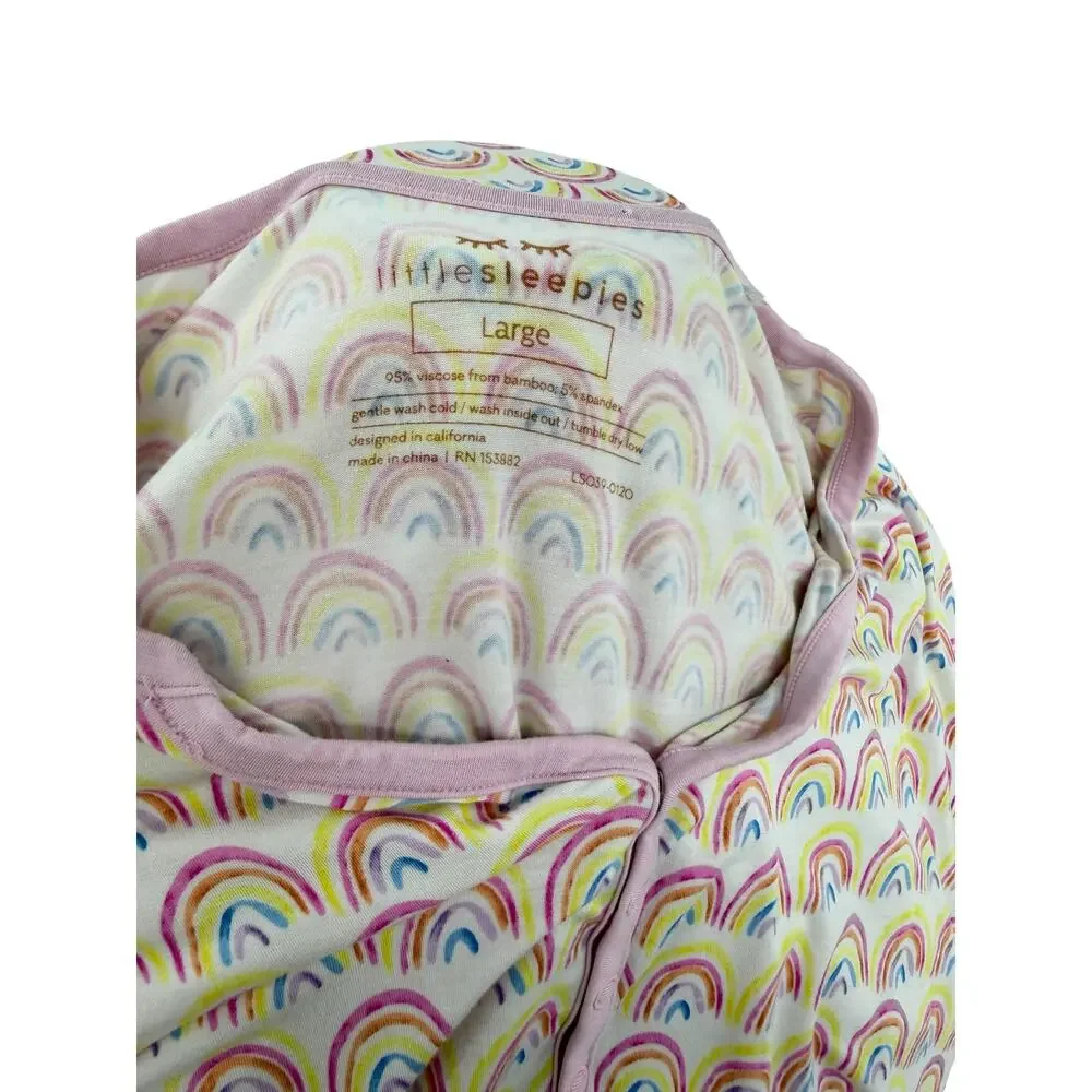 Little Sleepies Pastel Rainbows Bamboo Two Piece Pajama Set Pink Women's Large